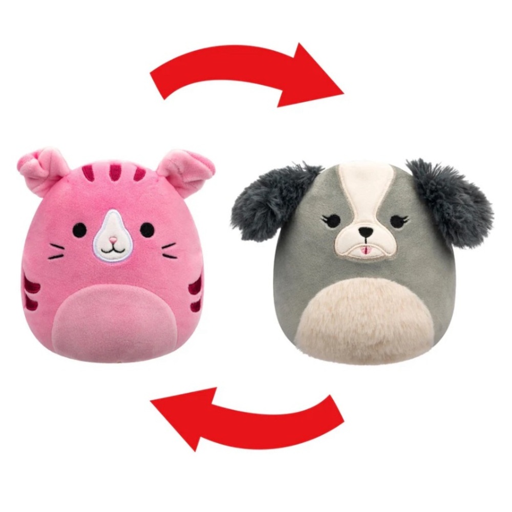Reversible Pink Cat and Gray Dog Plush Toy